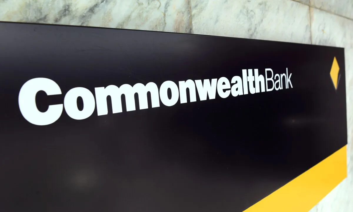 The sign of the Commonwealth Bank is seen at one of its branches in Melbourne, Australia, on Aug. 8, 2018. (William West/AFP via Getty Images)