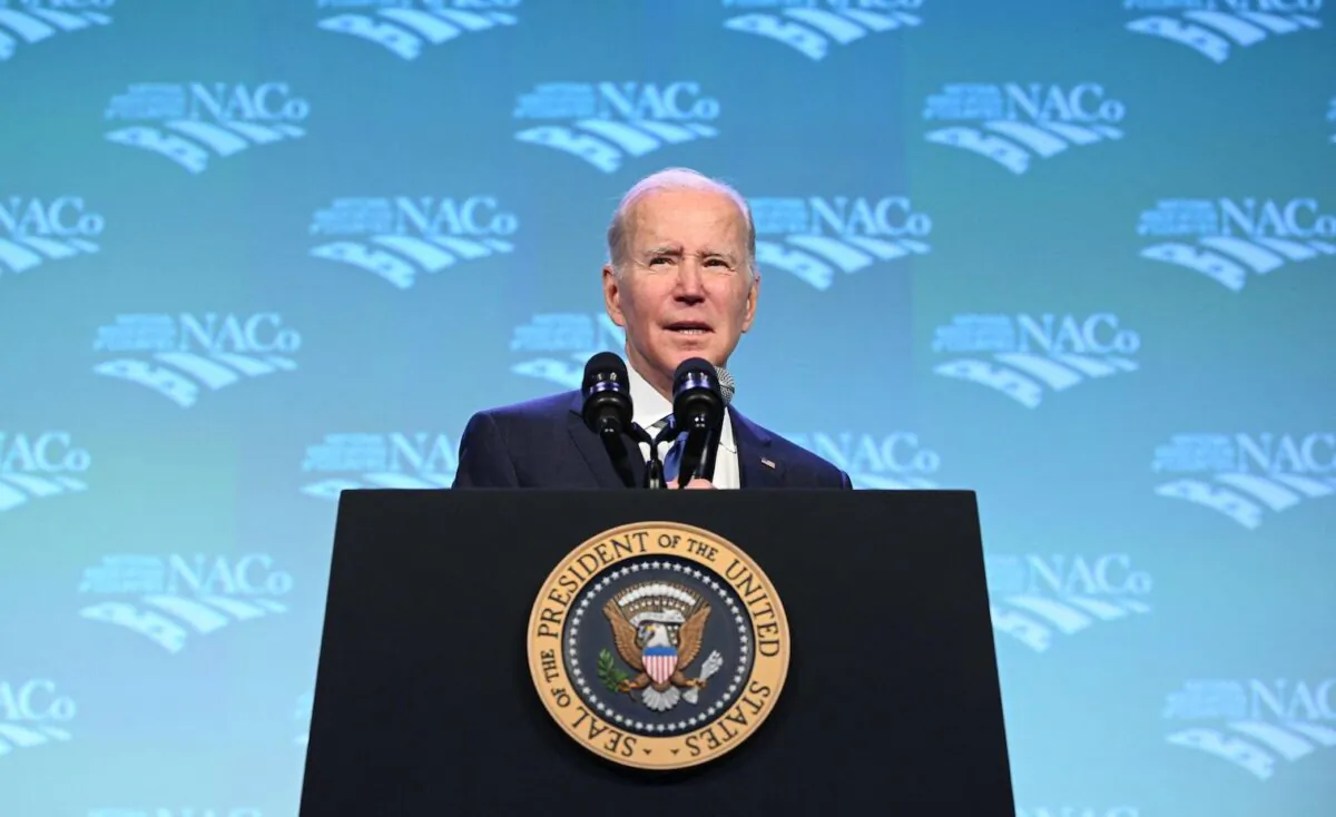 President Joe Biden delivers the keynote address during the National Association of Counties at the Washington Hilton Hotel in Washington on Feb. 14, 2023. (Mandel Ngan/AFP via Getty Images)