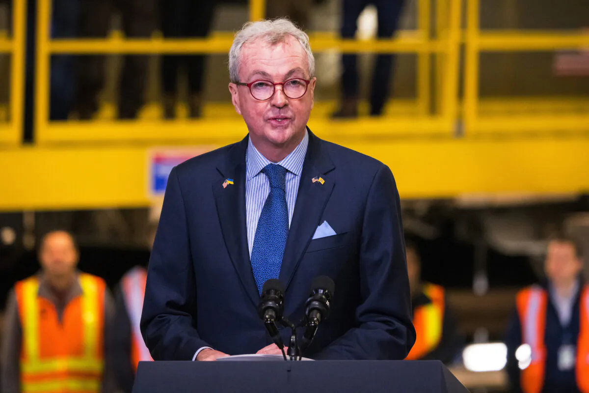 New Jersey Gov. Phil Murphy gives a speech on the Hudson River tunnel project at the West Side Yard in New York City, on Jan. 31, 2023. (Michael M. Santiago/Getty Images)