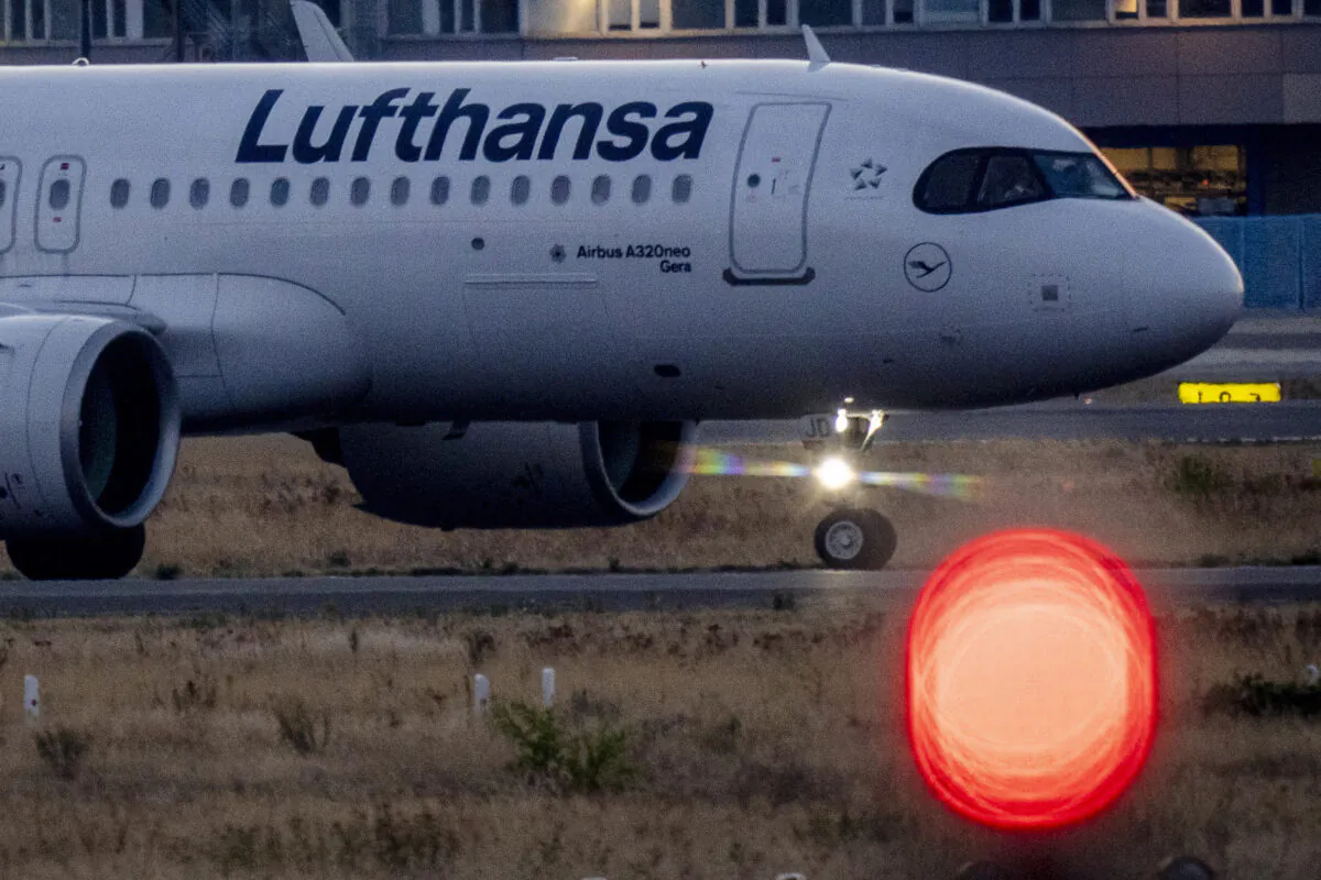 A Lufthansa aircraft rolls to the parking position at the airport in Frankfurt, Germany, on Sept. 1, 2022. (Michael Probst/AP Photo)