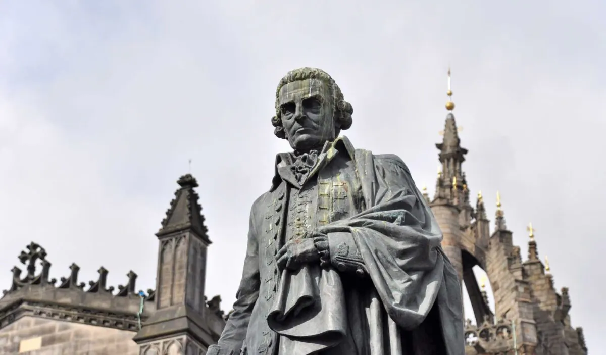 The statue of Adam Smith in front of St. Giles’ Cathedral at Parliament Square in Edinburgh, Scotland, in a file photo. (Matt Ledwinka/Shutterstock)