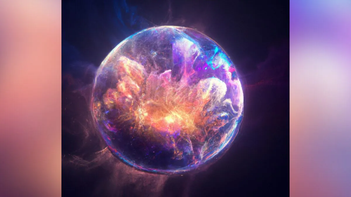 A perfectly spherical explosion called a kilonova that followed the merger of two very defense objects called neutron stars—remnants of massive stars after supernova explosions that was observed 140-150 million light-years away from Earth is seen in this handout illustration obtained on Feb. 15, 2023. (Albert Sneppen/Handout via Reuters)