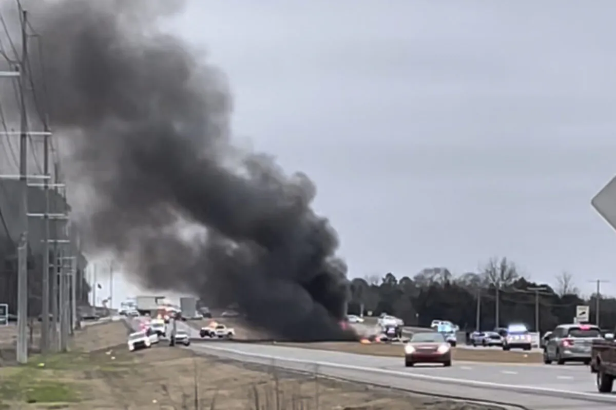 The scene of a Black Hawk helicopter crash in the unincorporated community of Harvest, Ala., on Feb. 15, 2023. (Susan Shepard via AP)