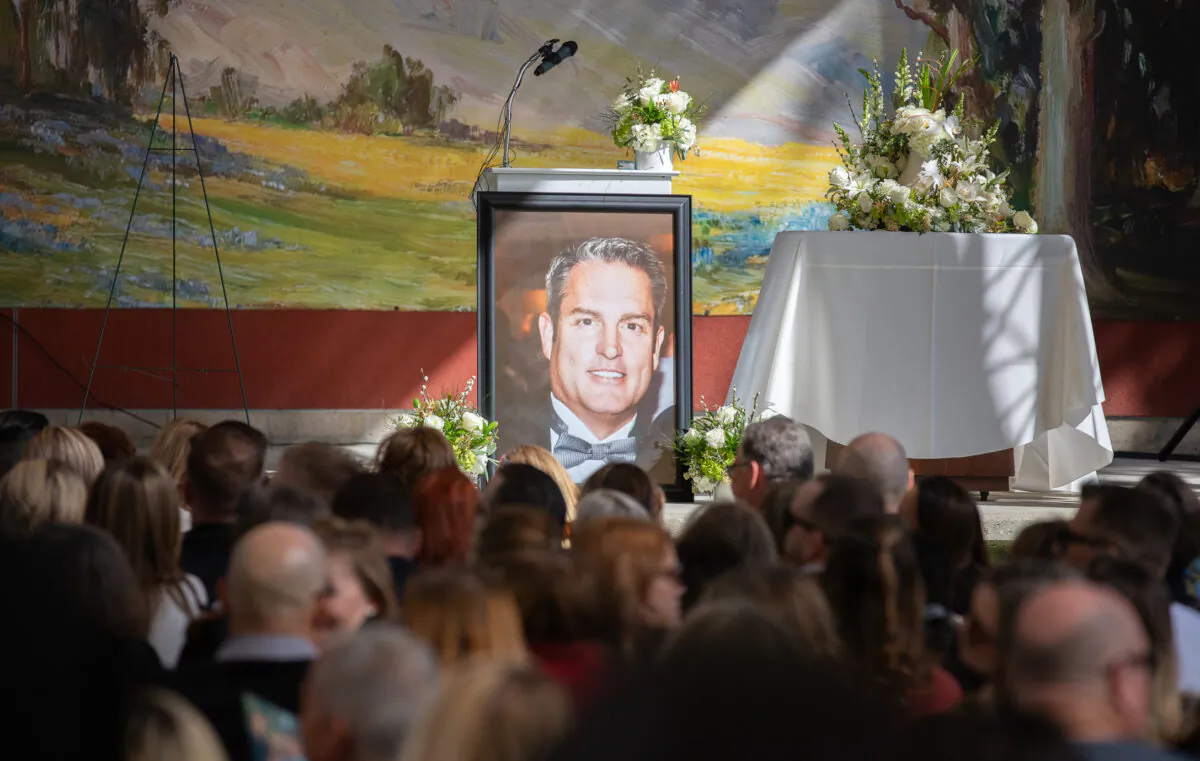 The funeral service of Dr. Michael John Mammone in Laguna Beach, Calif., on Feb 16., 2023. (John Fredricks/The Epoch Times)