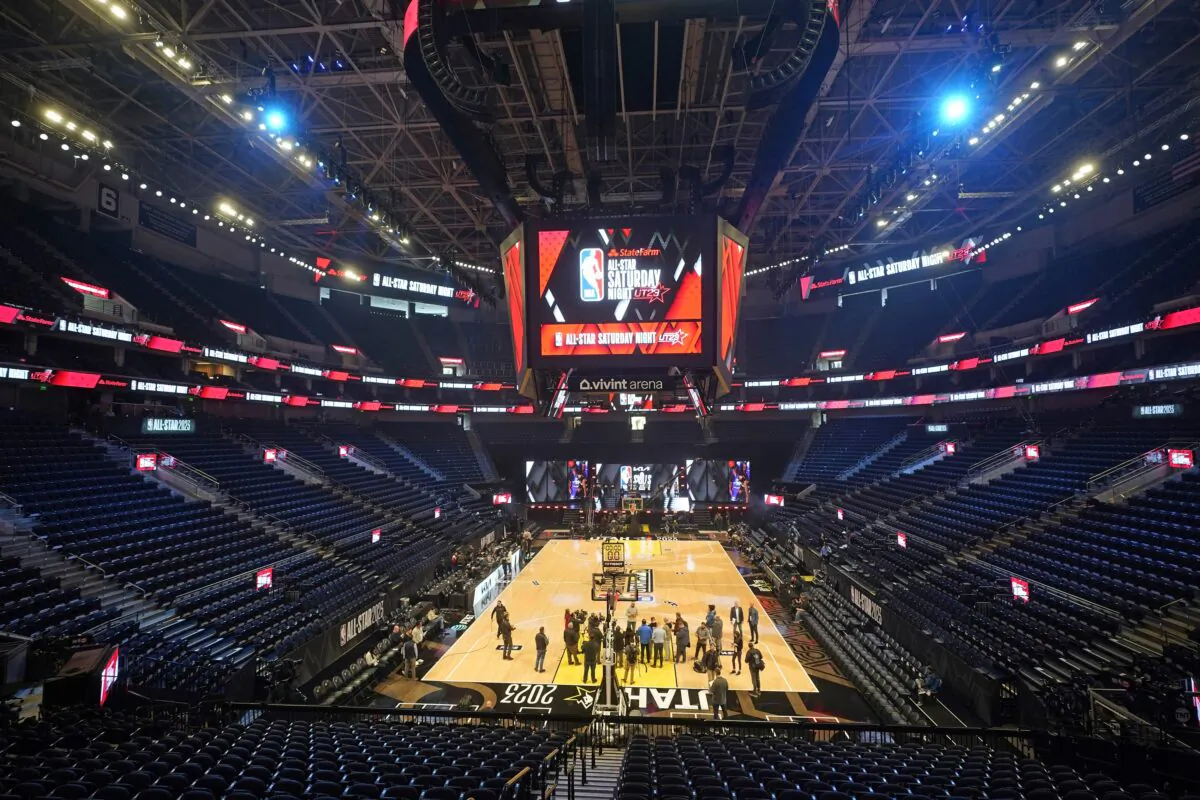 Members of the media are taken on a tour during the transformation taking place inside Vivint Arena before the start of the NBA basketball All-Star weekend in Salt Lake City on Feb. 15, 2023. (Rick Bowmer/AP Photo)