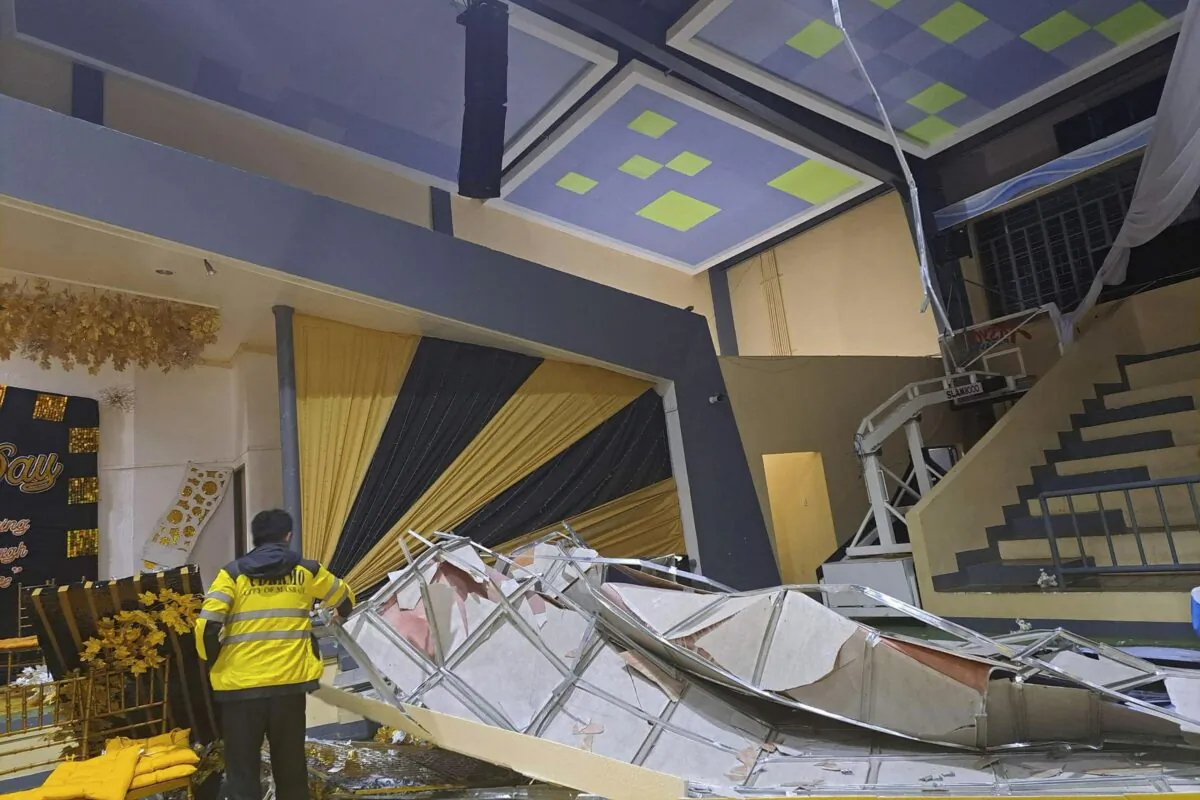 Damages at the Magallanes coliseum in Masbate province, central Philippines, after an earthquake struck on Feb. 16, 2023. (City Disaster Risk Reduction and Management Office Masbate via AP)