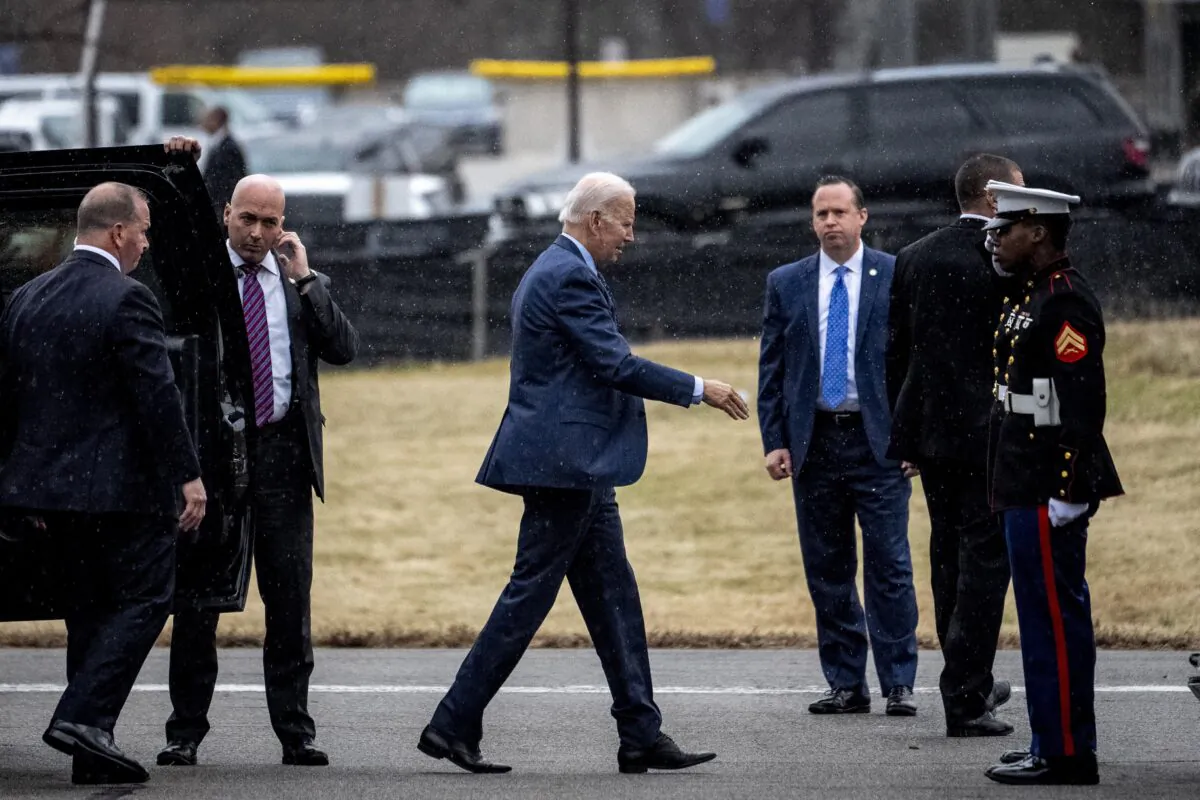 President Joe Biden departs from at Walter Reed National Military Medical Center in Bethesda, Md., on Feb. 16, 2023. (Andrew Harnik/AP Photo)