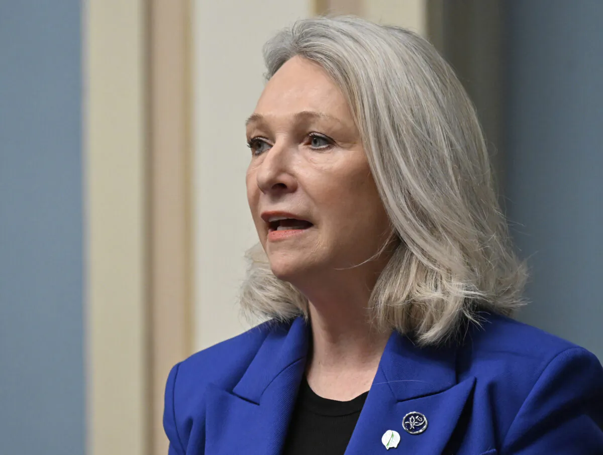 Quebec Minister for Health and for Seniors Sonia Belanger tables a legislation on end of life care and assisted death, at the legislature in Quebec City on Feb. 16, 2023. (Jacques Boissinot/The Canadian Press)