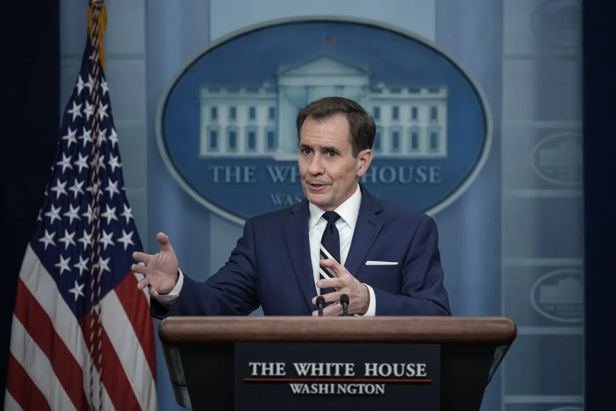 Coordinator for Strategic Communications at the National Security Council John Kirby speaks during the daily press briefing at the White House on Feb. 17, 2023. (Drew Angerer/Getty Images)