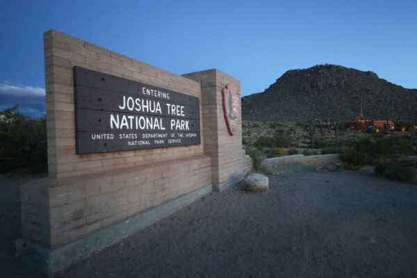 A sign marks an entrance to Joshua Tree National Park