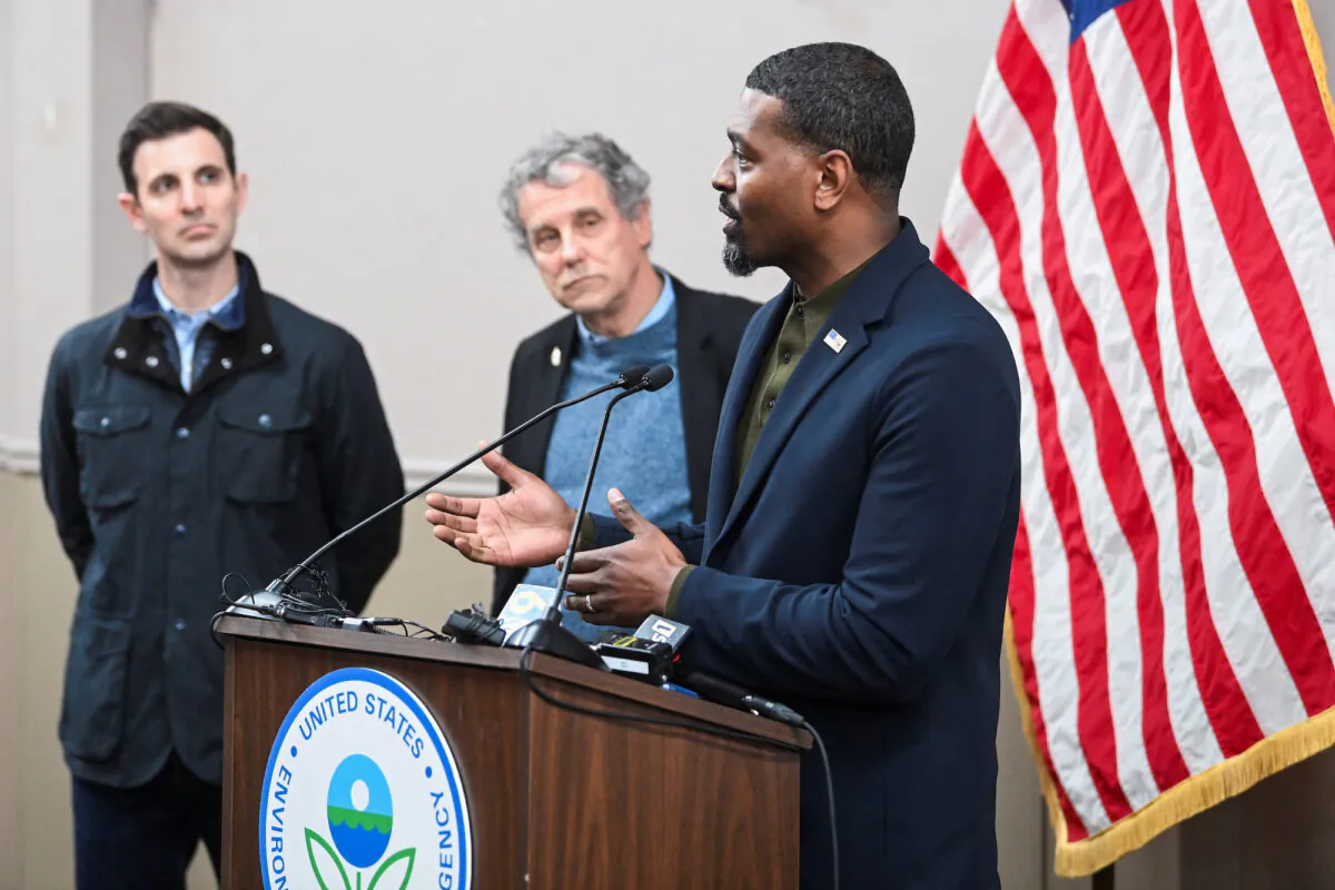 Environmental Protection Agency (EPA) Administrator Michael Regan speaks during a press conference in East Palestine, Ohio, on Feb. 16, 2023. (Reuters/Alan Freed)