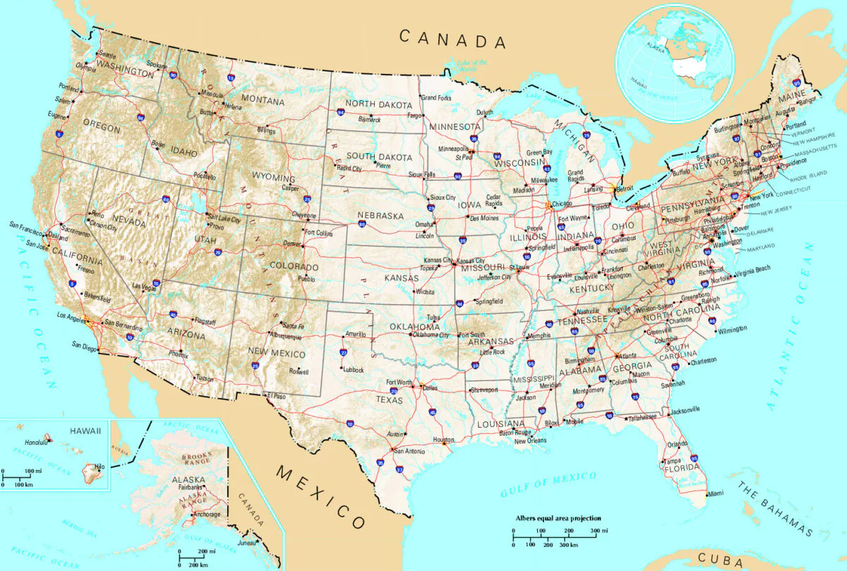 The geographic map of the United States. (U.S. Department of Interior/NationalAtlas.gov)