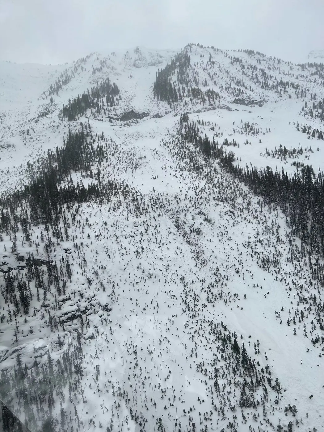 Overview of an entire avalanche path in the Purcell Mountains near Golden, B.C. is shown in this Feb. 16, 2023 handout photo. (The Canadian Press//HO, Avalanche Canada, Golden and District Search and Rescue)