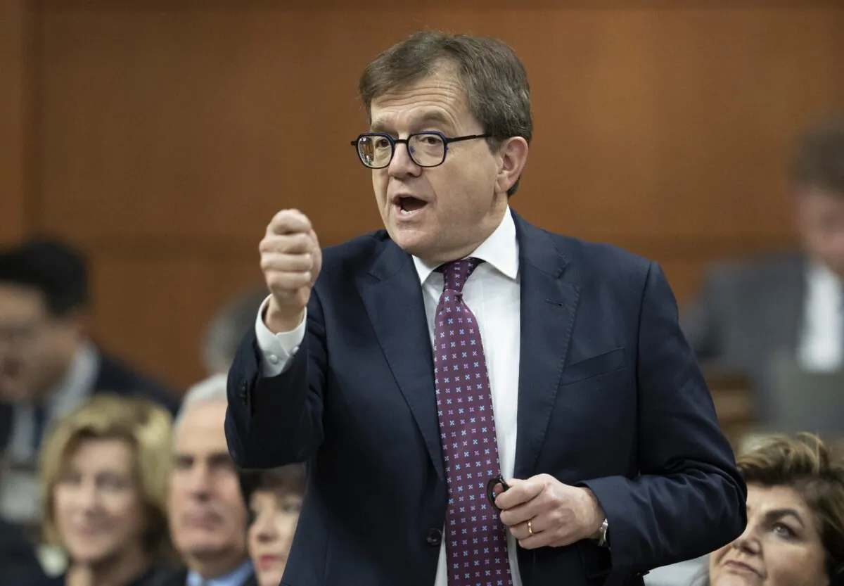 Federal Natural Resources Minister Jonathan Wilkinson rises during question period on Parliament Hill in Ottawa on Feb. 16, 2023. (The Canadian Press/Adrian Wyld)