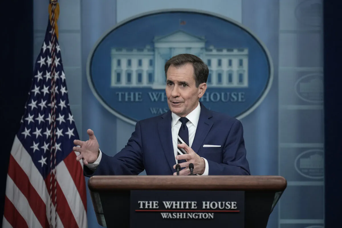 Coordinator for Strategic Communications at the National Security Council John Kirby speaks during the daily press briefing at the White House in Washington, on Feb. 17, 2023. (Drew Angerer/Getty Images)