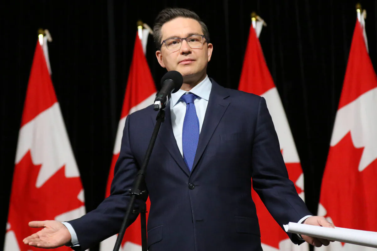 Federal Conservative Leader Pierre Poilievre speaks at the the National Coalition of Chiefs Clean Energy Summit In Calgary on Feb. 17, 2023. (The Canadian Press/Dave Chidley)