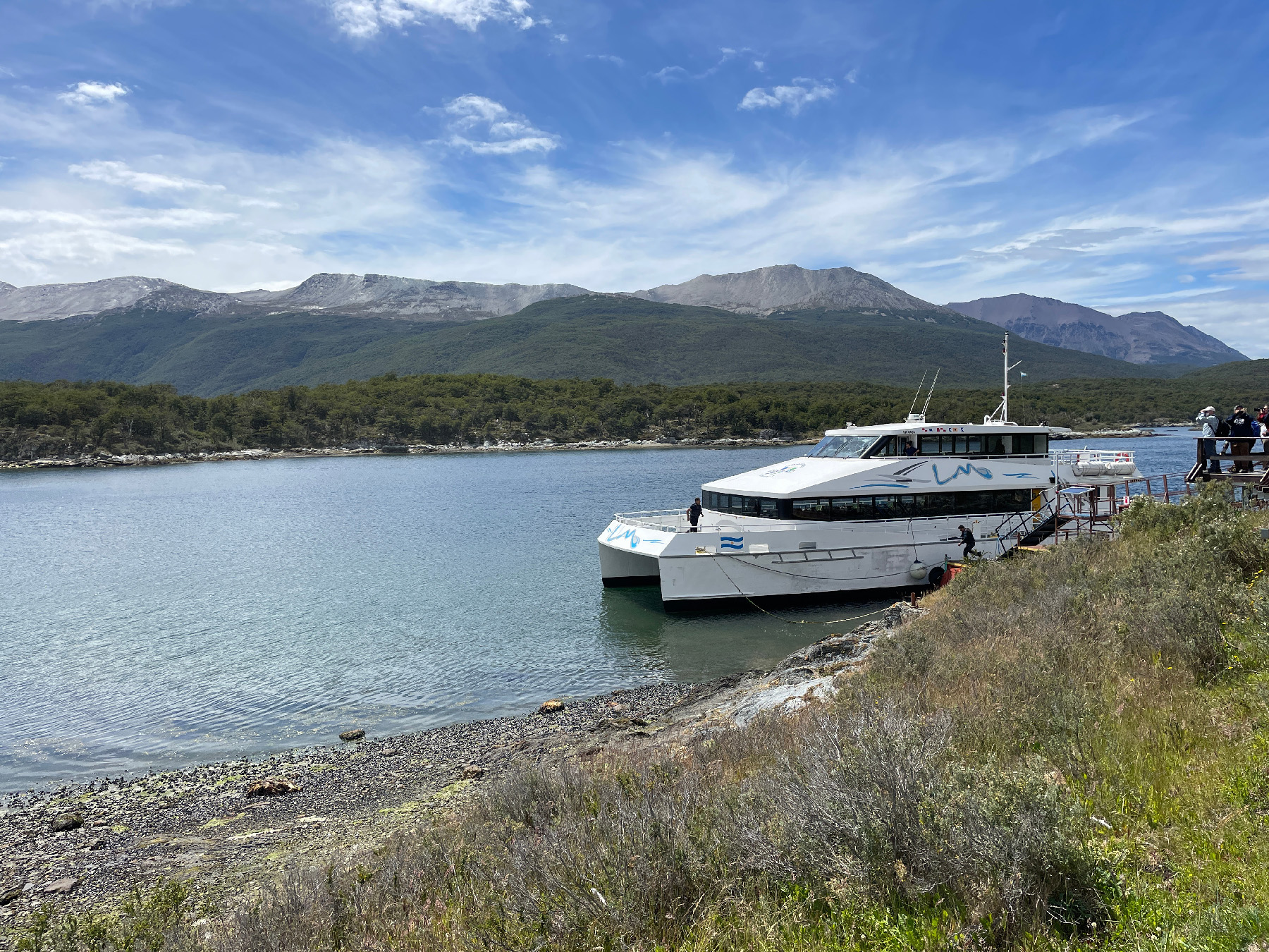 A catamaran on the water