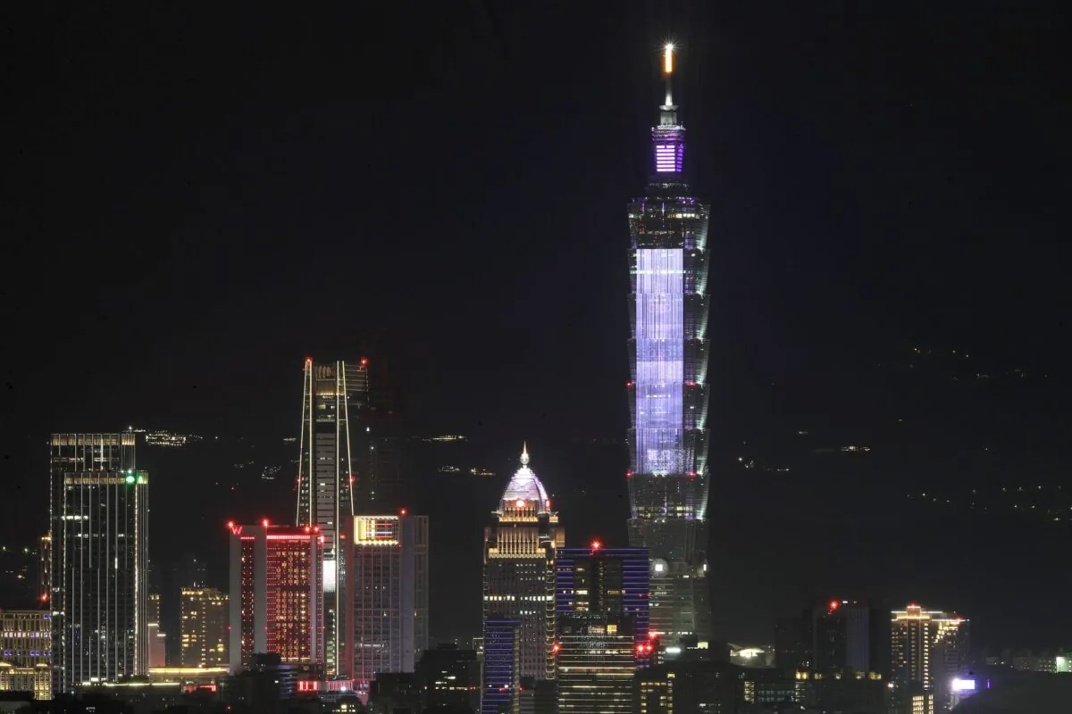 The Taipei skyline at night with the iconic Taipei 101 skyscraper, the tallest building in Taiwan, in Taipei, Taiwan, on Dec. 25, 2022. (Chiang Ying-ying/AP Photo)