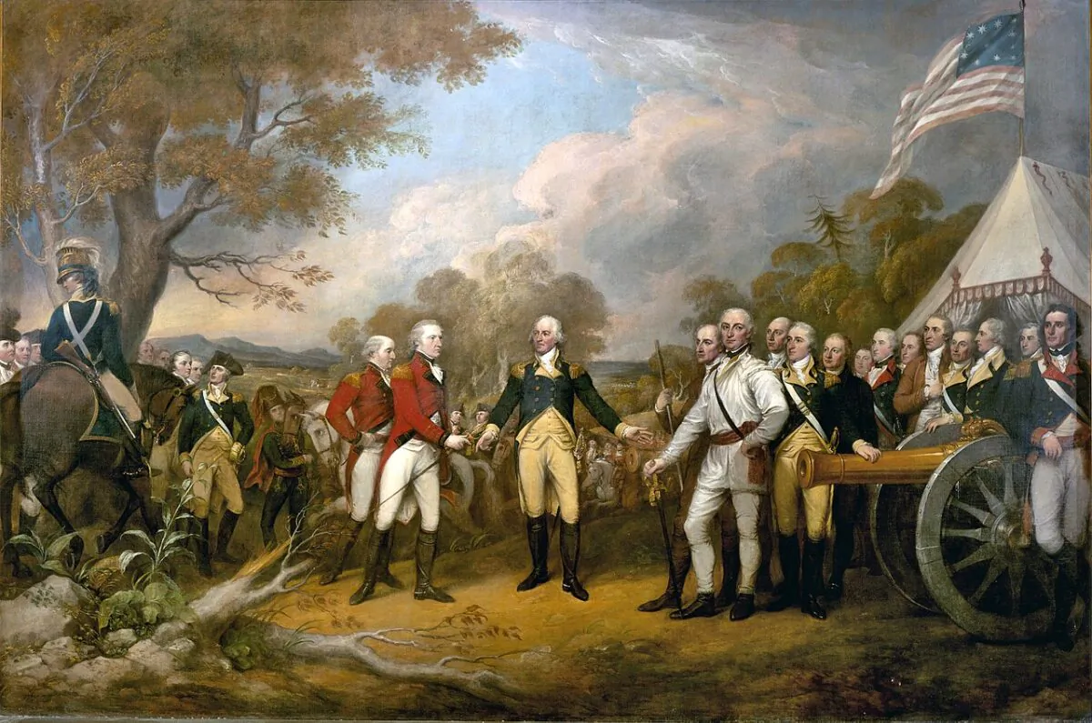 "Surrender of General Burgoyne" by John Trumbull. Col. Daniel Morgan is shown in white, right of center. United States Architect of the Capitol. (Public Domain)