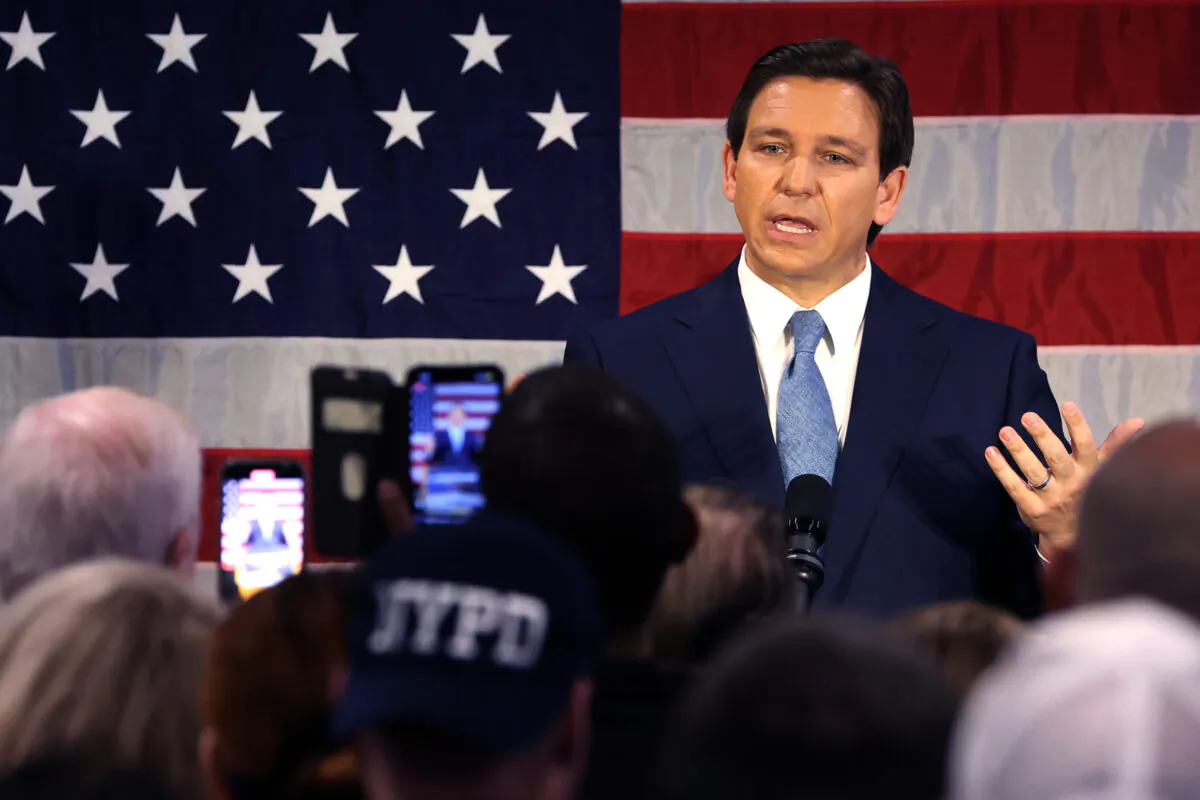 Florida Gov. Ron DeSantis speaks to police officers about protecting law and order at Prive catering hall in the Staten Island borough of New York on Feb. 20, 2023. (Spencer Platt/ Getty Images)