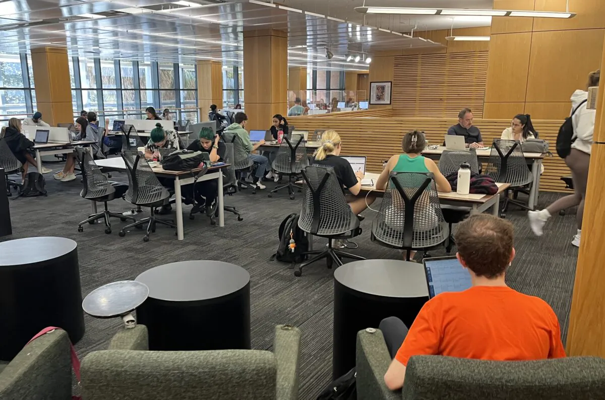 Students at the University of Florida study at the Smathers Library West in Gainesville, Fla., on Feb. 20, 2023. (Nanette Holt/The Epoch Times)