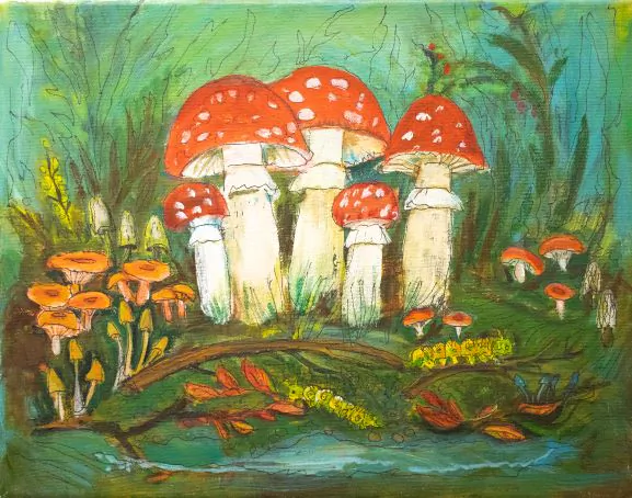 Elizabeth Borisov's illustration of mushrooms, now on display at New York's the Fountain House Gallery. (Courtesy of Fountain House Gallery)
