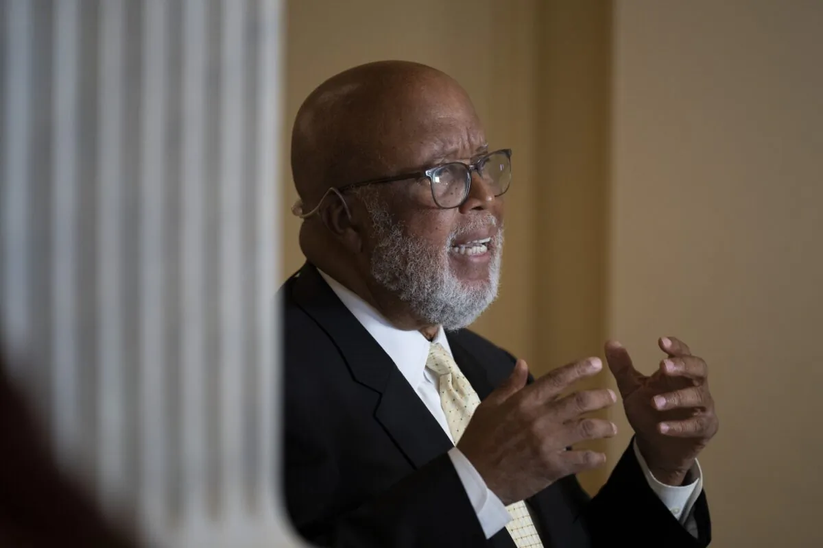 Committee Chairman Rep. Bennie Thompson (D-Mass.) does a television interview after leaving the final meeting of the House Select Committee to Investigate the January 6 Attack on the U.S. Capitol in the Canon House Office Building on Capitol Hill in Washington on Dec. 19, 2022. (Drew Angerer/Getty Images)