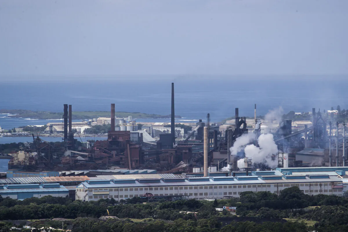 A general view of the steelworks and coal loading facility in Wollongong, Australia, on Feb. 1, 2021. (Brook Mitchell/Getty Images)