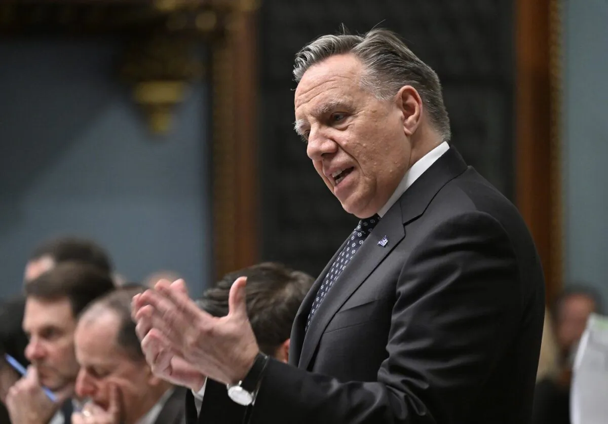 Quebec Premier François Legault responds to the Opposition during question period at the legislature, in Quebec City, Feb. 21, 2023. (The Canadian Press/Jacques Boissinot)