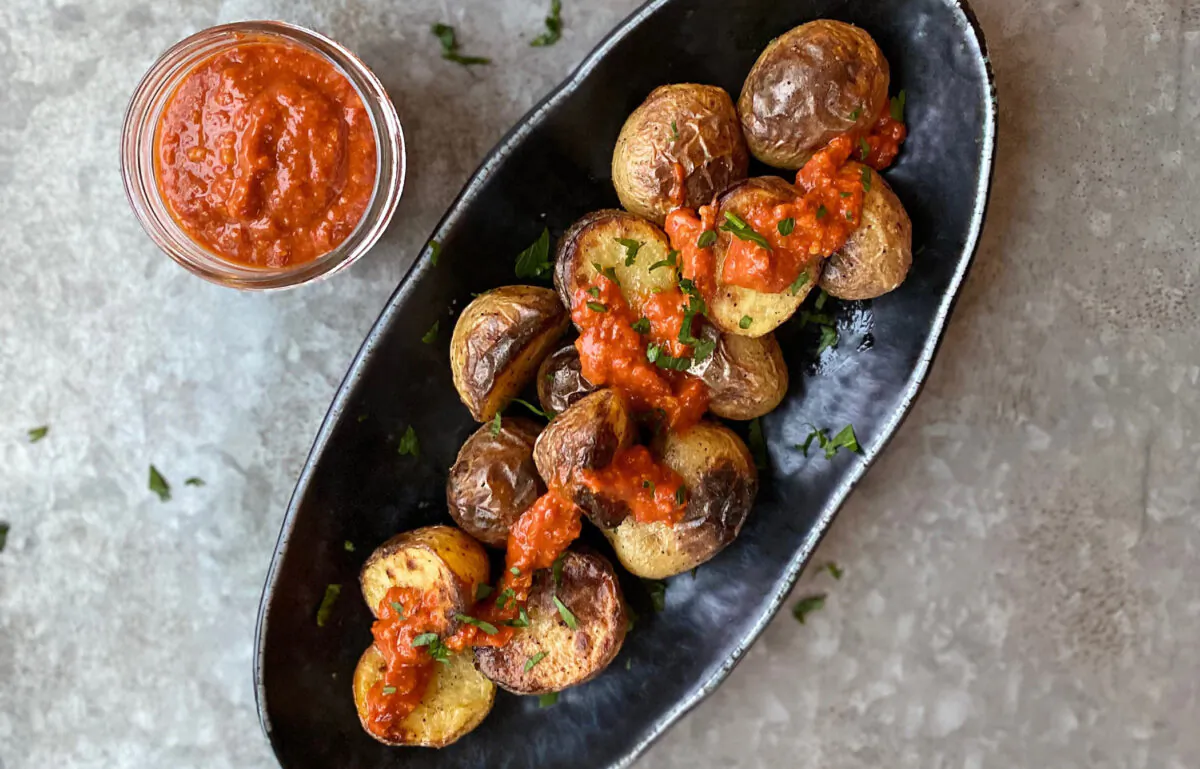 This smoky red pepper sauce is perfect for spooning over crisp roasted potatoes. (Lynda Balslev for Tastefood)