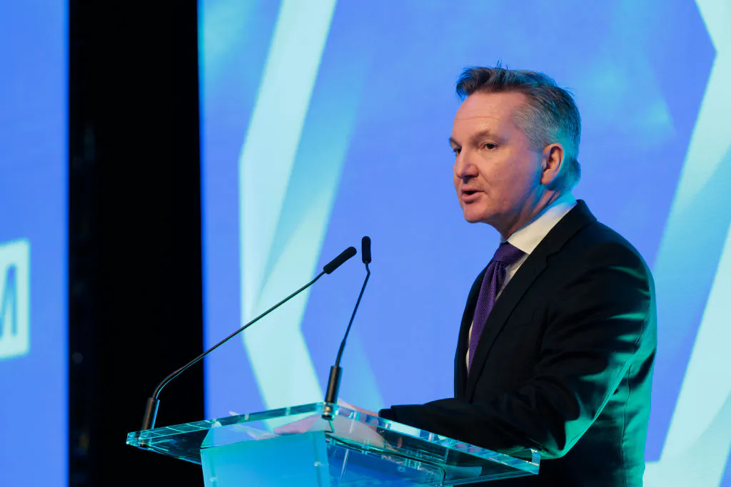 Chris Bowen, Australian Minister for Climate Change and Energy, speaks at the Sydney Energy Forum in Sydney, Australia, on July 12, 2022. (Brook Mitchell/Getty Images)