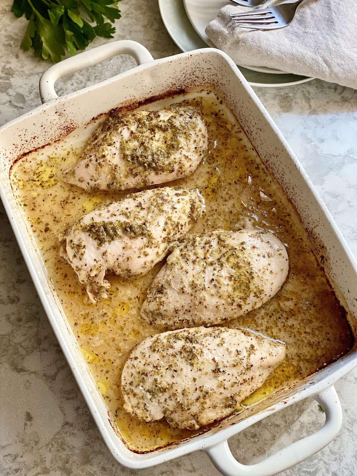 The chicken breast is soaked in a zesty marinade. (Courtesy of TheKitchn.com)