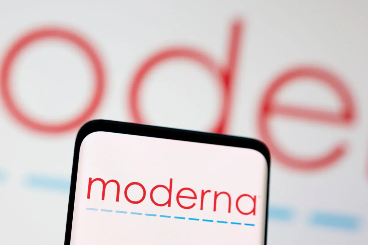 Moderna logo in an illustration taken on May 3, 2022. (Dado Ruvic/Illustration/Reuters)