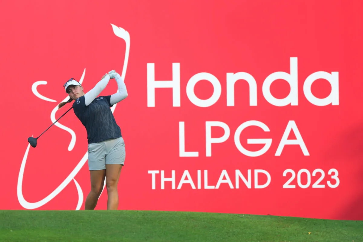 Jennifer Kupcho of United States tees off at 1st hole during the first round of the Honda LPGA Thailand at Siam Country Club on Feb. 23, 2023 in Chon Buri, Thailand. (Thananuwat Srirasant/Getty Images)