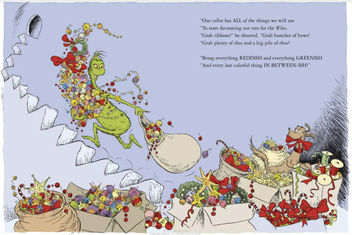A page from the new book "How the Grinch Lost Christmas!" Seuss Enterprises, the company that owns the Dr. Seuss intellectual property, is releasing the sequel to the iconic children's book "How the Grinch Stole Christmas!" (Photo/TM & © 2023 Dr. Seuss Enterprises, L.P., All Rights Reserved, via AP)