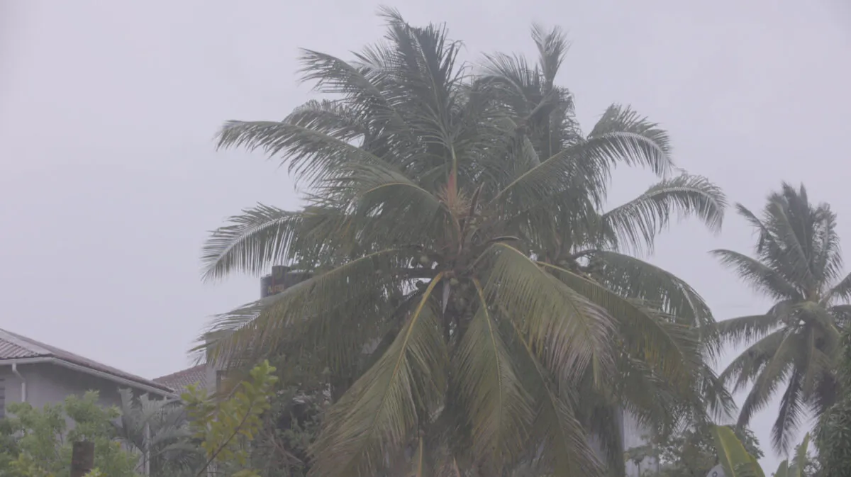 Winds and rain continue to increase in strength as Cyclone Freddy makes landfall over Vilankulos, Mozambique, on Feb. 24, 2023, in this screen grab obtained from a social media video. (UNICEF Mozambique/2023/Guy Taylor via Reuters)