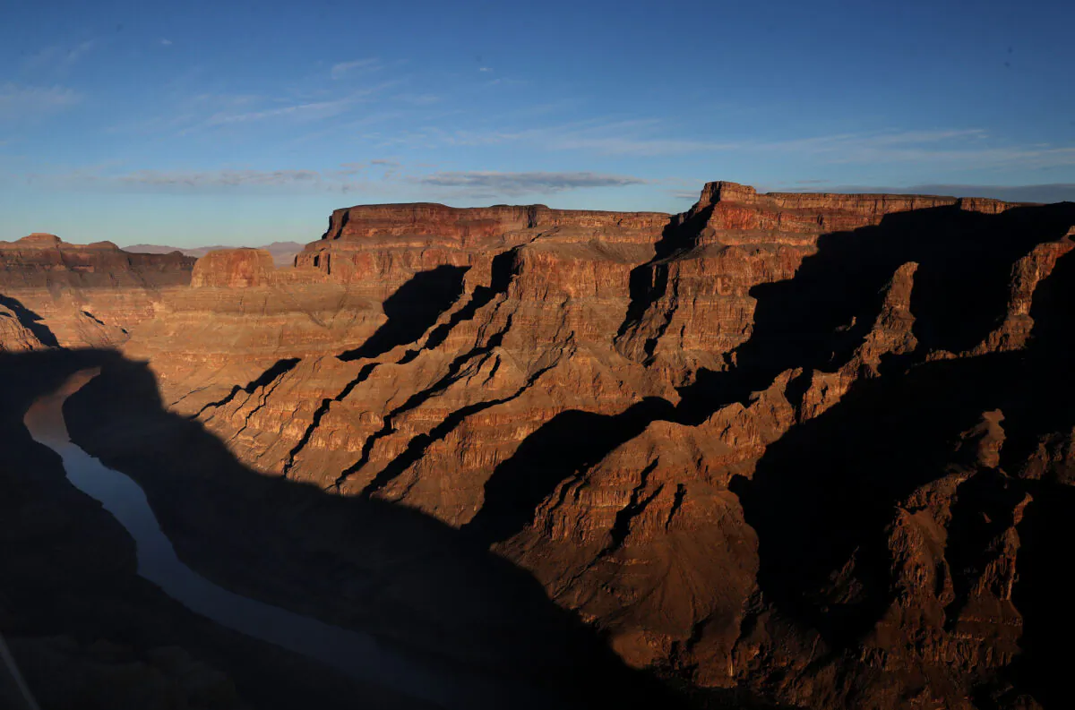The Colorado River winds its way along the West Rim of the Grand Canyon in the Hualapai Indian Reservation near Peach Springs, Ariz., on Jan. 10, 2019. (Justin Sullivan/Getty Images)