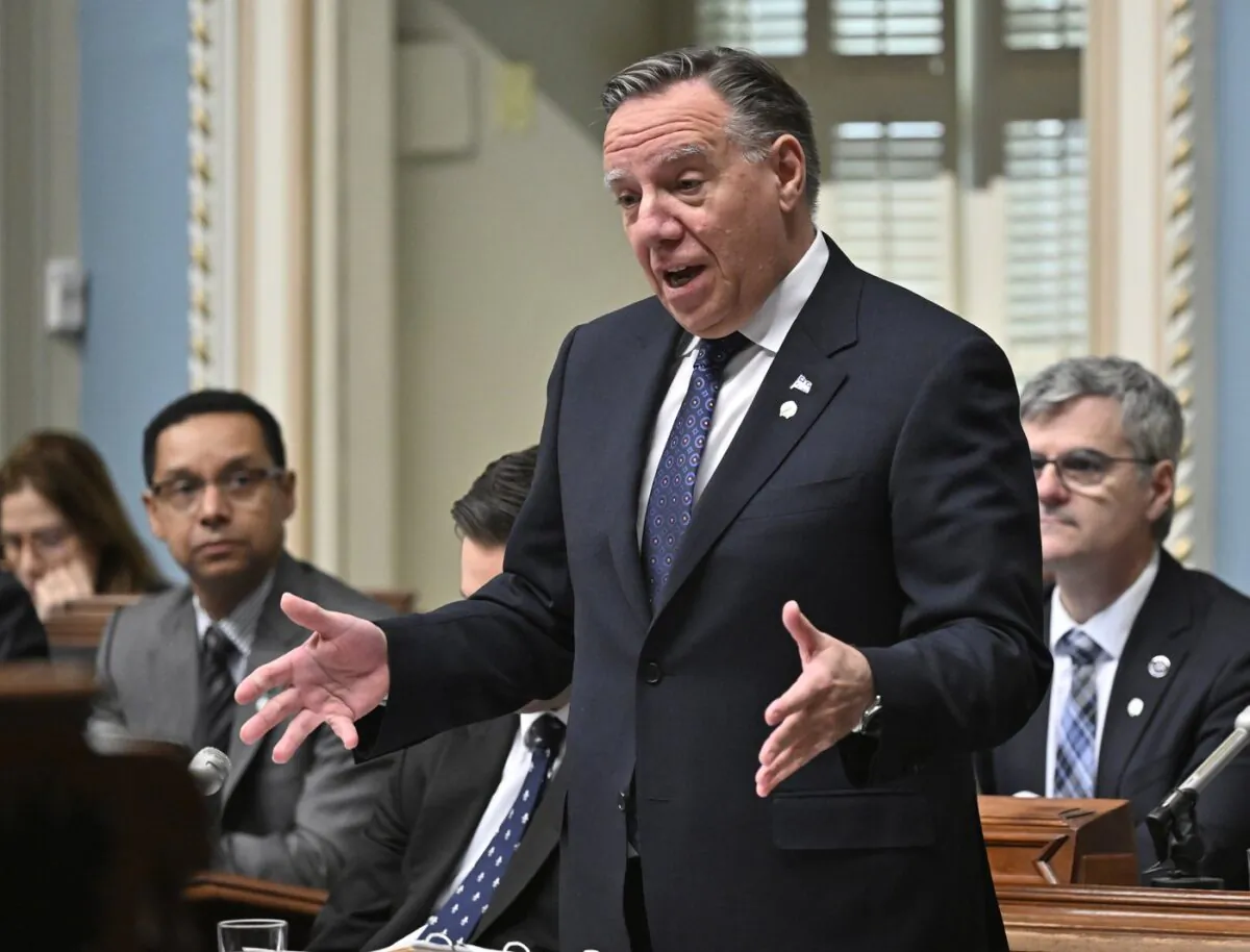 Quebec Premier François Legault responds during question period at the legislature in Quebec City on Feb. 16, 2023. (The Canadian Press/Jacques Boissinot)