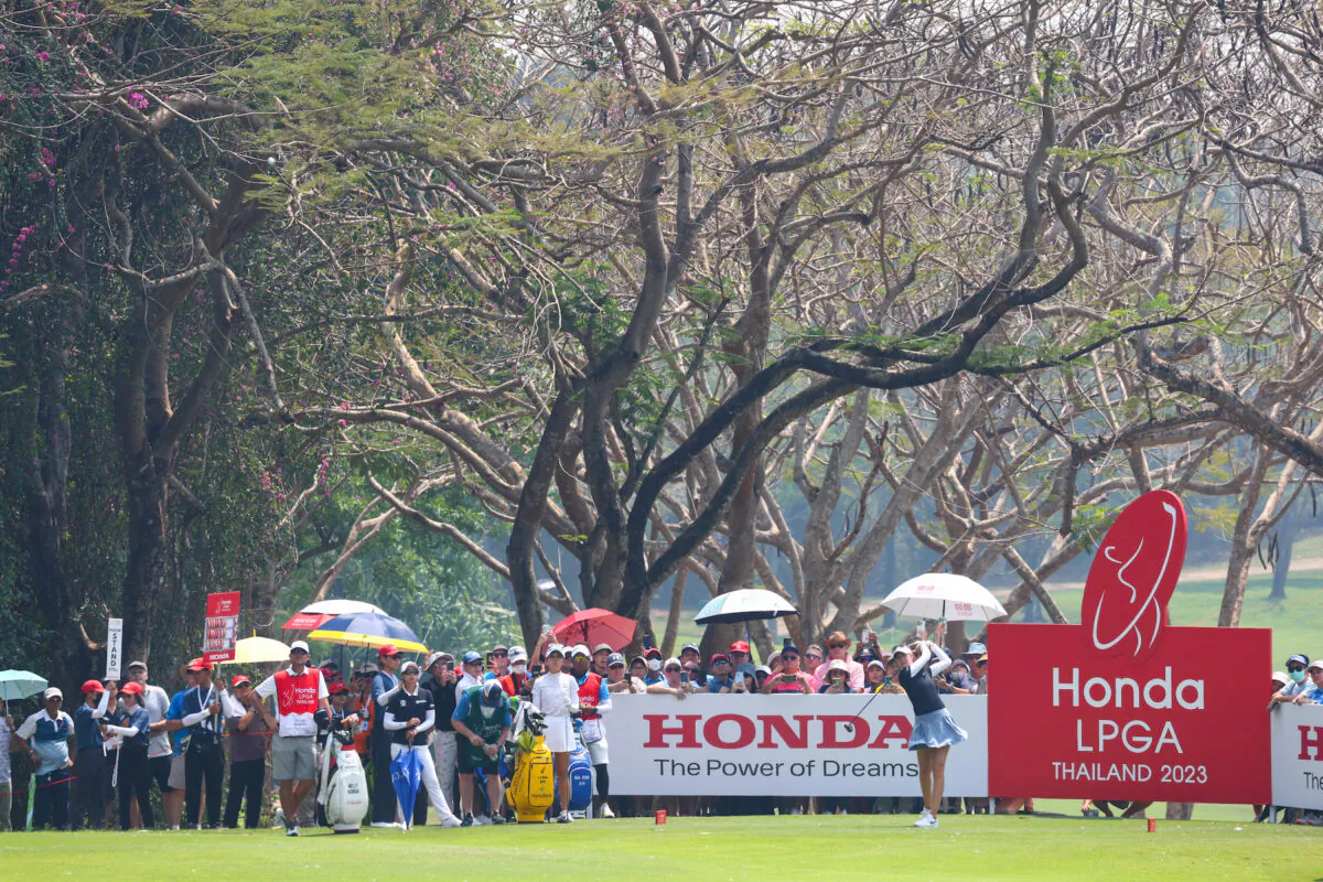 Nelly Korda of United States tees off at 18th hole during the second round of the Honda LPGA Thailand at Siam Country Club in Chon Buri, Thailand, on Feb. 24, 2023. (Thananuwat Srirasant/Getty Images)