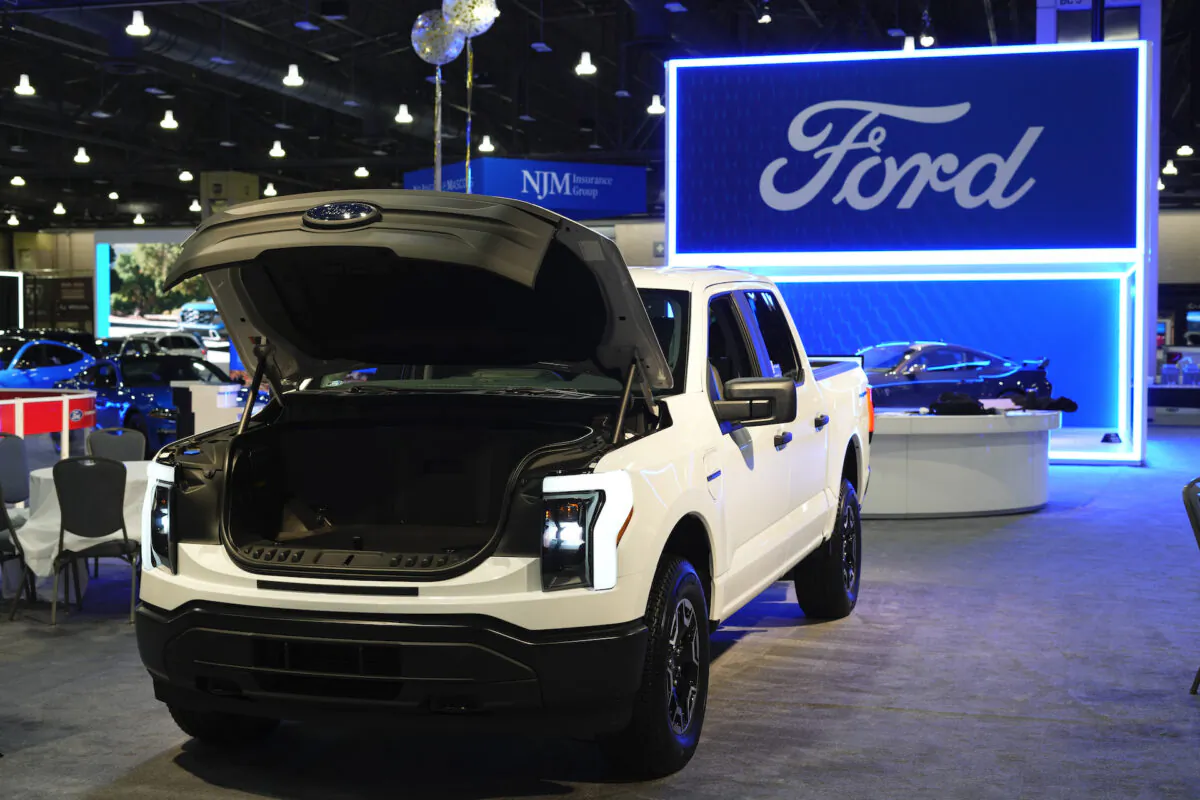 The Ford F-150 Lightning displayed at the Philadelphia Auto Show in Philadelphia on Jan. 27, 2023. (Matt Rourke/File/AP Photo)