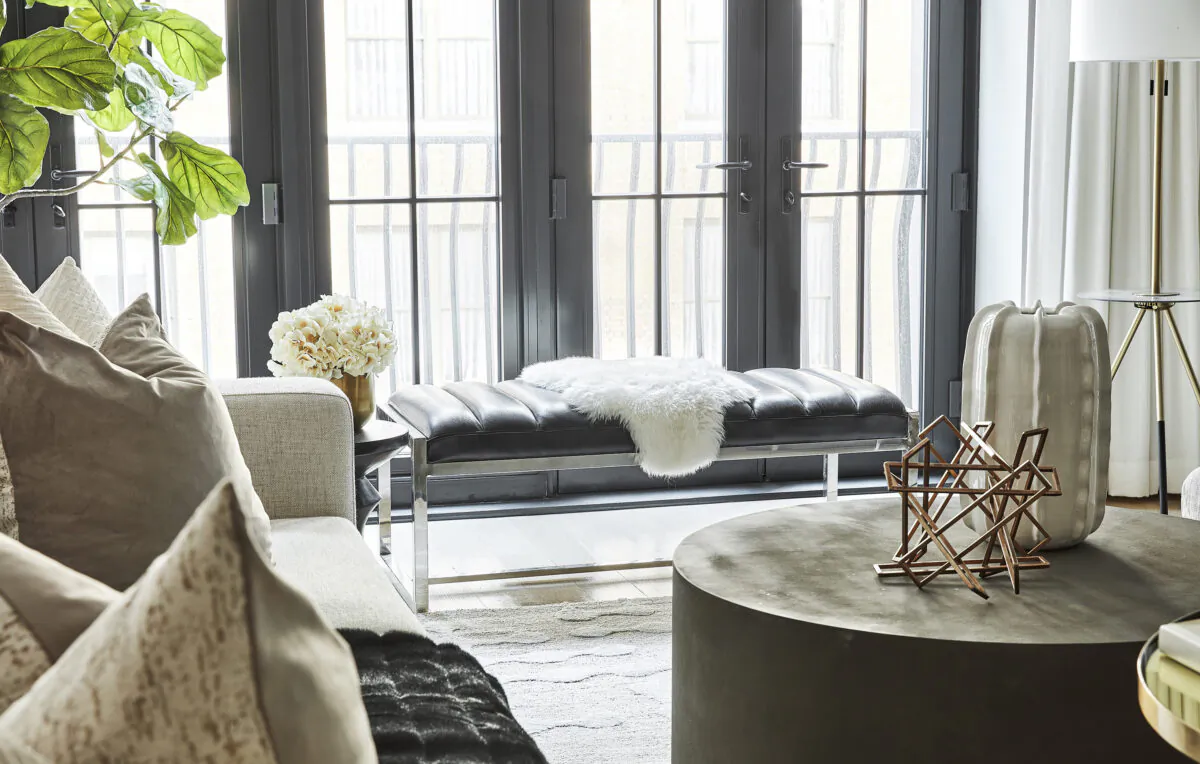 A bench adds a modern element as well as texture in a living space. (Scott Gabriel Morris/Provided photo/TNS)
