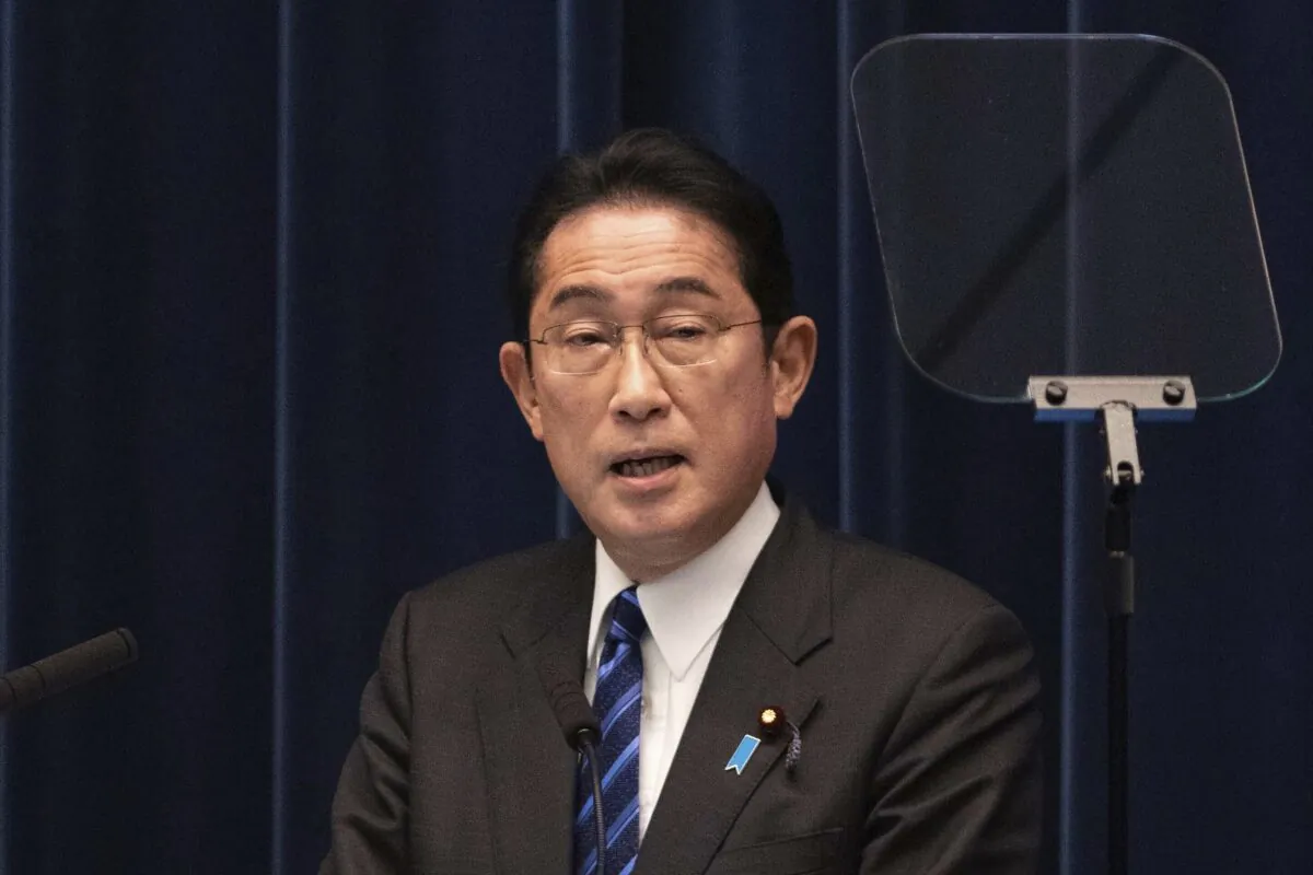 Japanese Prime Minister Fumio Kishida speaks during his press conference in Tokyo on Feb. 24, 2023. (Stanislav Kogiku/Pool Photo via AP)