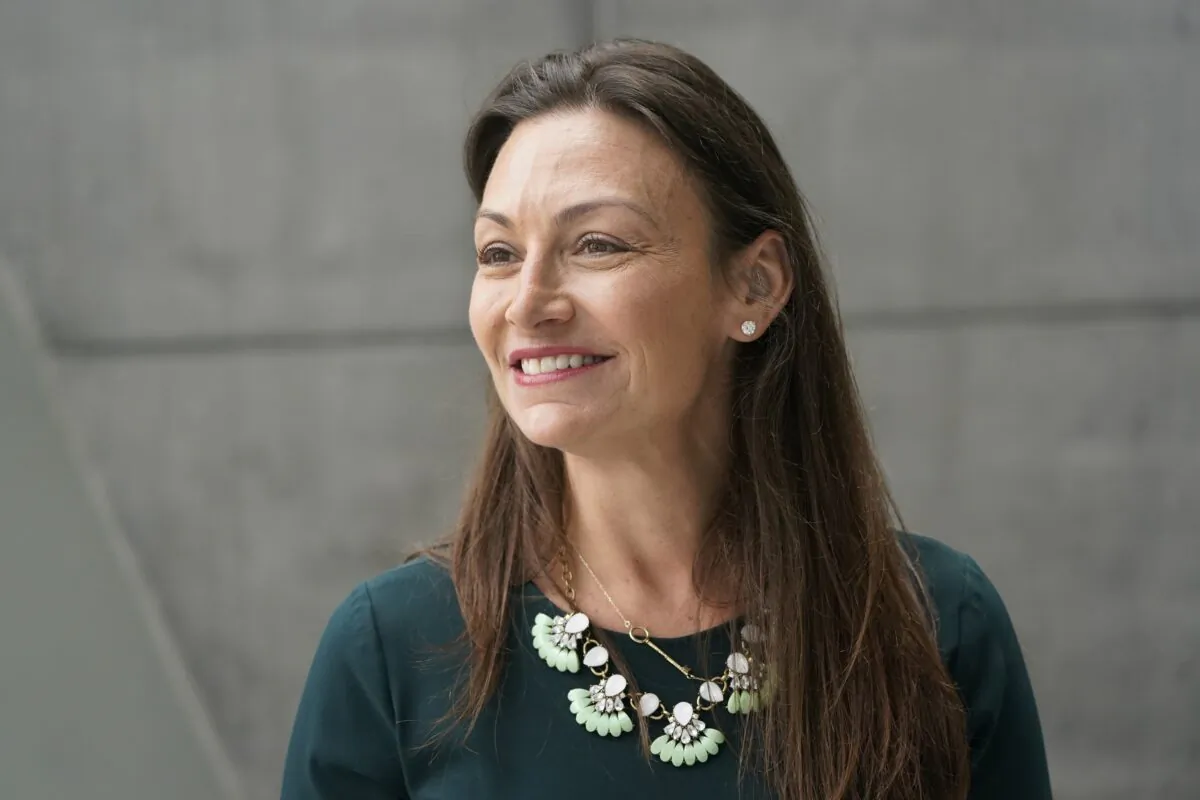Florida Commissioner of Agriculture and Consumer Services Nikki Fried speaks during an interview at the Phillip & Patricia Frost Museum of Science in Miami on April 21, 2022. (Wilfredo Lee/AP Photo)