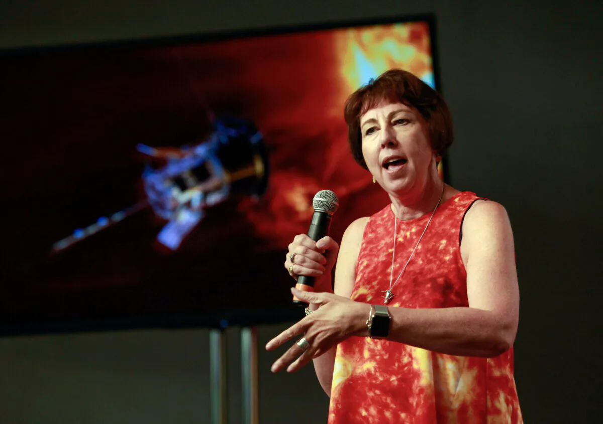Nicola Fox, Parker Solar Probe project scientist at Johns Hopkins Applied Physics Laboratory (APL), speaks during a preview briefing on the NASA's Parker Solar Probe at NASA's Kennedy Space Center in Florida on July 20, 2018. (Mike Brown/Reuters)