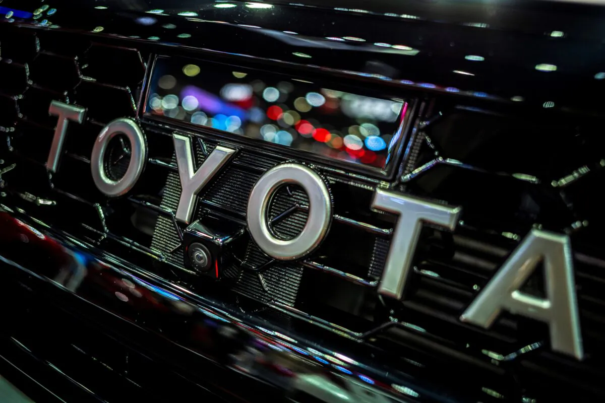 The Toyota logo at the 43rd Bangkok International Motor Show, in Bangkok on March 22, 2022. (Athit Perawongmetha/Reuters)