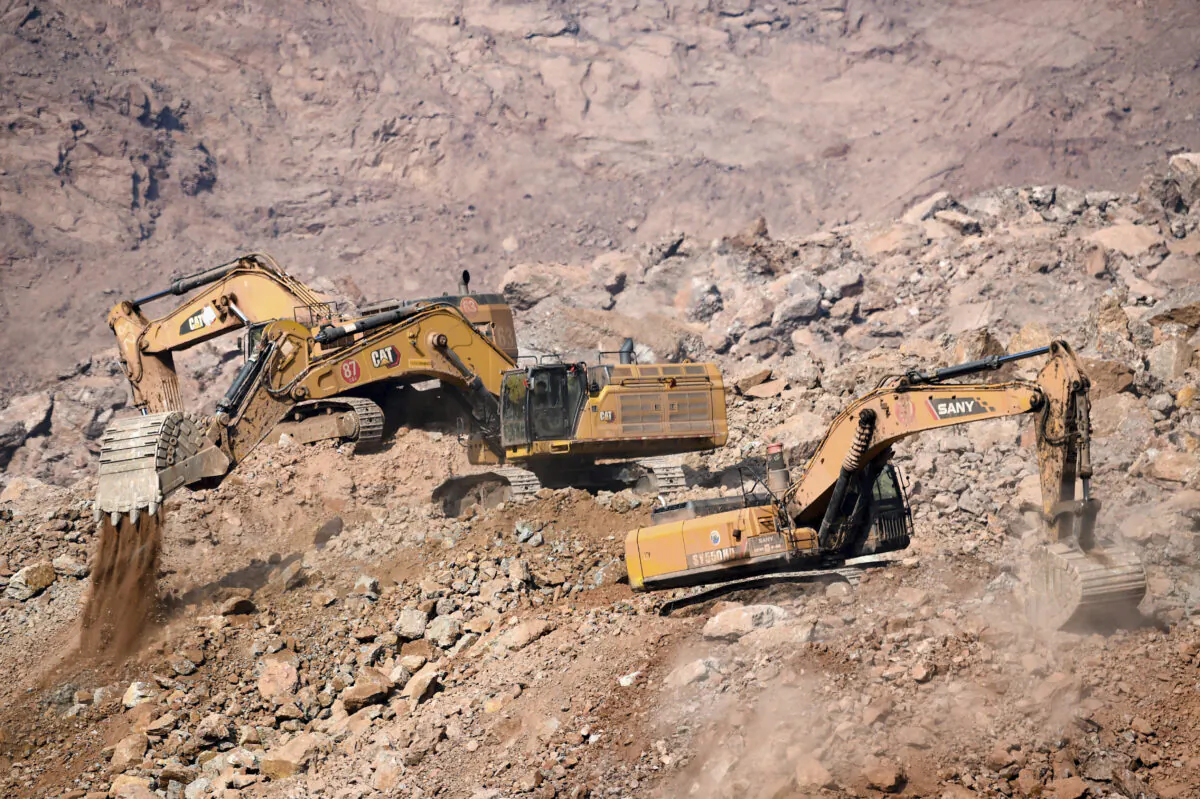 The site of a collapsed open pit coal mine in Alxa Banner in northern China's Inner Mongolia region, on Feb. 24, 2023. (Bei He/Xinhua via AP)