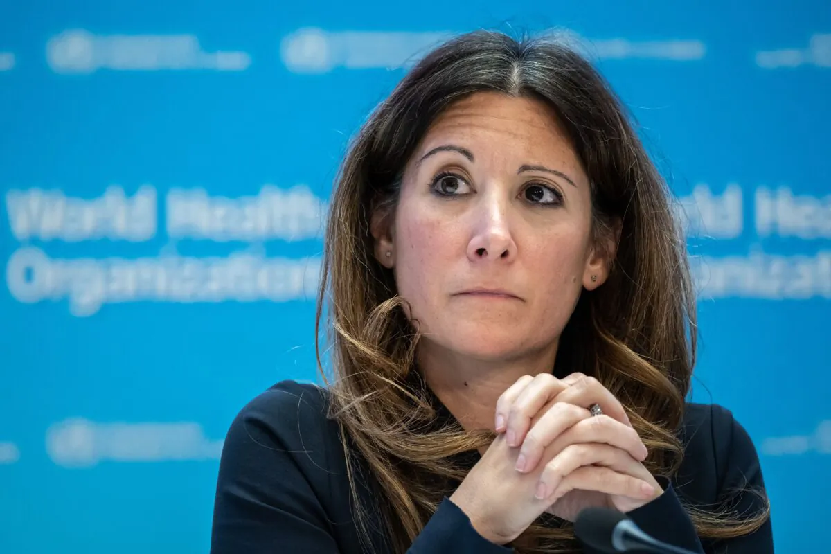 Maria Van Kerkhove, WHO's COVID-19 technical lead and head of emerging diseases and zoonosis unit, looks on during a press conference at the World Health Organisation's headquarters in Geneva on Dec. 14, 2022. (Fabrice Coffrini/AFP via Getty Images)
