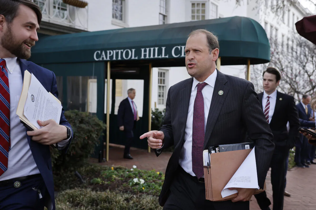 House Financial Services Committee Chairman Andy Barr (R-Ky.) leaves a GOP caucus meeting at the Capitol Hill Club on Capitol Hill on February 28, 2023 in Washington. (Chip Somodevilla/Getty Images)