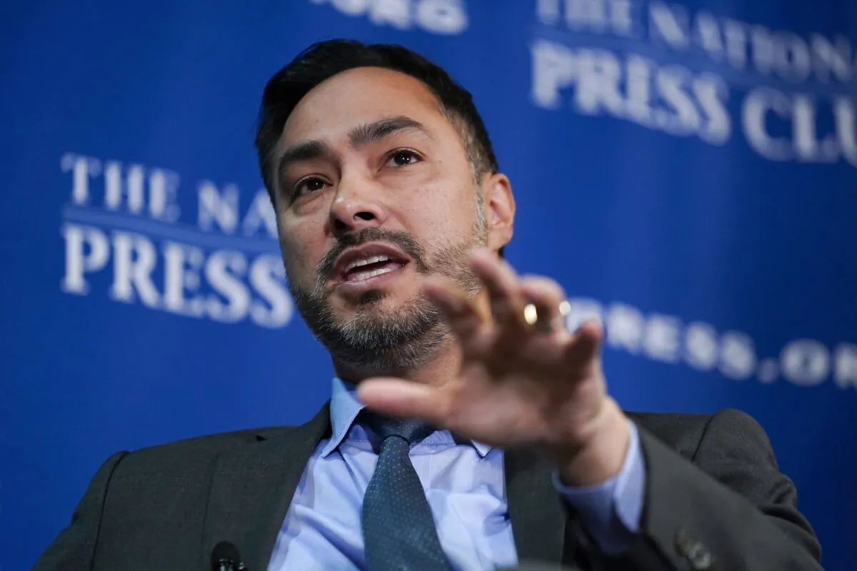 Rep. Joaquin Castro (D-Texas) speaks at the the National Press Club in Washington on Oct. 5, 2022. (Carolyn Kaster/AP Photo)
