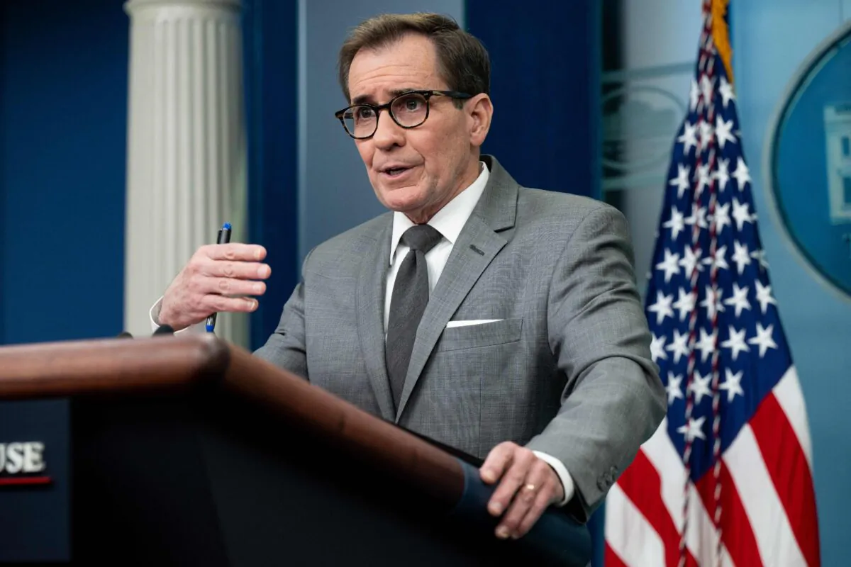 National Security Council spokesman John Kirby speaks during the daily press briefing in the James S. Brady Press Briefing Room of the White House in Washington, on Feb. 27, 2023. (Saul Loeb/AFP via Getty Images)